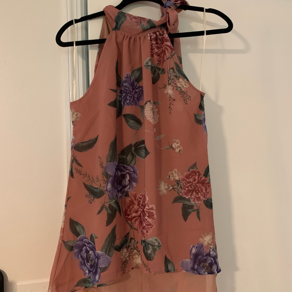 New York & Company Mauve and Purple, Blue Floral Top